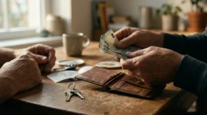 Deux mains échangent des billets d'euros sur une table