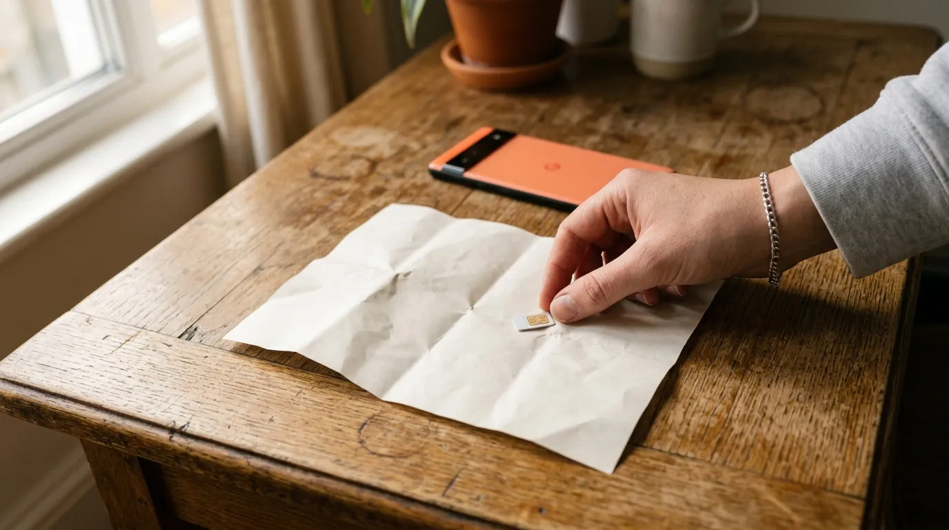 Main tenant une carte SIM sortie d'enveloppe blanche
